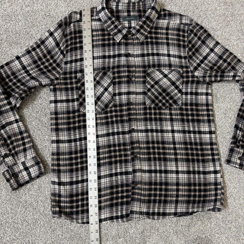 Thread + Supply Shirt Womens Large Cream Black Plaid Flannel Button Up Soft - Picture 7 of 8